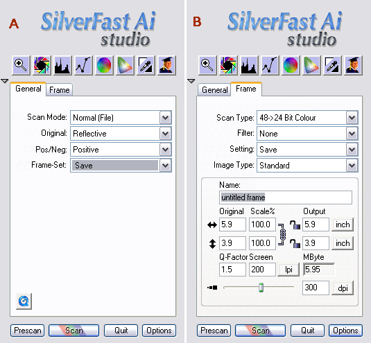 settings for a raw black and white scan with silverfast 6.6